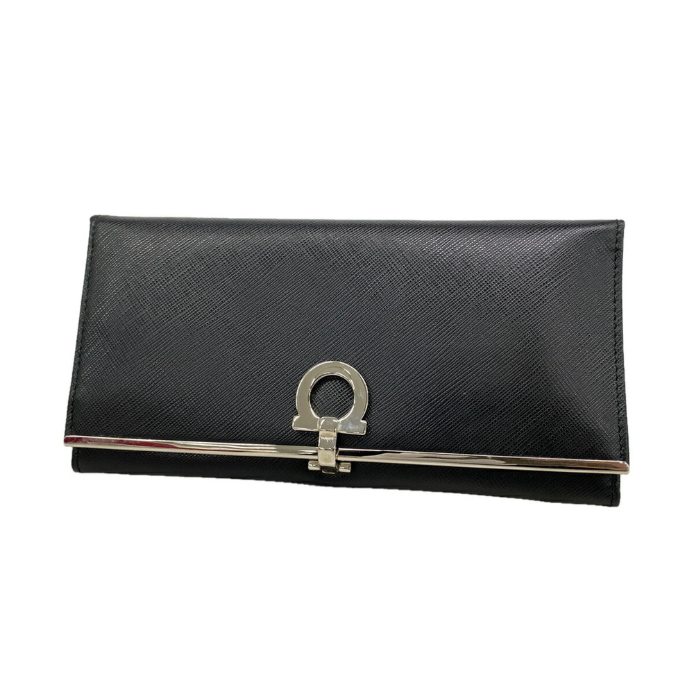 Salvatore Ferragamo Long Wallet, Gancini Leather, Black, Women's